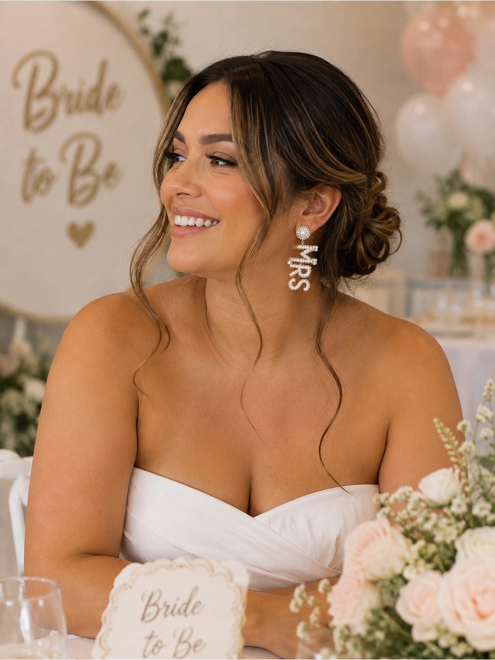 piper•k Silver Pearl 'Mrs' Hand-Beaded Drop Earrings